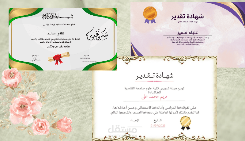 تصميم شهادات تقدير احترافية بأناقة وجودة عالية