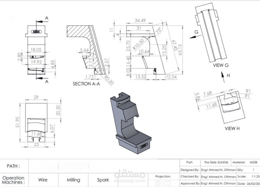 Plastic mold slide maintenance using electrode on EDM Spark